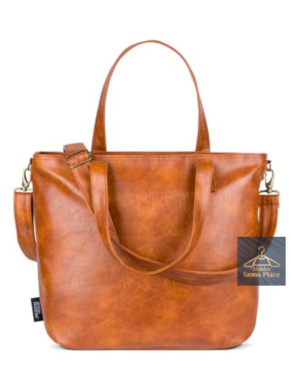 Vegan Leather Tote Bag with Laptop Sleeve Crossbody Strap